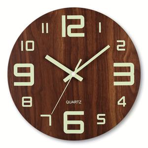 TEMU 현대적인 패션 목재 야광 벽시계 - 거실, 침실, 주방 및 사무실 장식용 무소음 라운드 루미너스 시계 (큰 숫자와 바늘 디자인) - 할로윈, 크리스마스, 추수감사절, 새해에 완벽한 선물