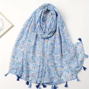 TEMU 봄-여름 신상 여성용 블루 플로럴 소프트 캐주얼 태슬 스카프 패션 쇼울 여행 휴가 비치 타월