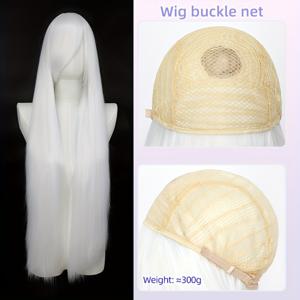 TEMU 40인치 긴 화이트 애니메이션 코스프레 가발 - 열에 강한 합성 머리카락, 가발 버클 네트 캡 포함, 할로윈 및 역할극에 완벽, 가발 액세서리