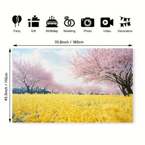 TEMU 1개 봄 여행 봄 노란 꽃 공원과 벚꽃 나무 프린팅 배경 배너, 실내 포토 스튜디오 축제 출입구 드레이프, 결혼식, 기념일, 생일 파티에 적합 - 홈, 가든, 이벤트용 사계절 장식