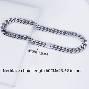 TEMU 2025 스테인리스 스틸 핸드 폴리쉬 미아미 암호화 쿠바 체인. 12mm 힙합 목걸이 팔찌, 남녀 공용 선물