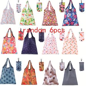 TEMU 6개입 접이식 재사용 쇼핑백 포켓형 고퀄리티 여행용 리사이클러 세탁 가능 일상 장보기 가방