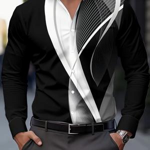 TEMU 남성 패션 프린트 셔츠, 봄/가을 캐주얼 통기성 턴칼라 버튼업 긴팔 셔츠