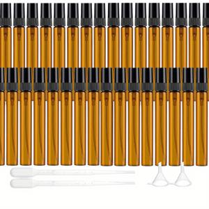 TEMU 30개 미니 암버 유리 스프레이 병 3ml/5ml/10ml - 2개 관과 2개 드롭퍼가 있는 재충전 가능한 미니 샘플 병, 향수, 액체 화장품, 필수 오일, 여행 스프레이 병, 휴대용 스프레이 병, 암버 유리 병