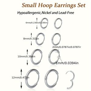 TEMU 남녀 공용 후프 귀걸이 세트 4쌍, 저자극성 316L 316 316 316 316 스테인리스 스틸 연골 귀걸이 링, 다중 피어싱 주얼리 선물용, 배터리 없음
