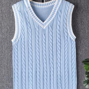 TEMU 남성용 가벼운 아크릴 풀오버 스웨터, V넥 블랙 니트 스웨터 베스트 겨울 캐주얼 웨어