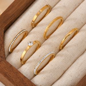 TEMU 여성용 패셔너블 스테인리스 스틸 반지 6개 세트, 심플한 인조 라인스톤 웨딩 반지, 여성 파티용, 약혼반지, 여성용 선물용