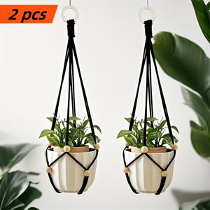 TEMU 2개입, 검정색 실내 식물용 행잉 플랜터, 마크라메 플랜트 행거, 조절 가능한 비즈가 있는 행잉 플랜트 홀더 바구니, 야외 창문 스타일 플랜트 벽 장식