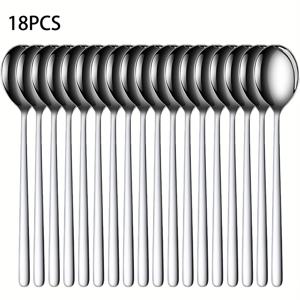 TEMU 6/12/18개입 8인치 스테인리스 스틸 한국 스푼 세트, 밥, 크림 소스, 디저트, 오트밀에 적합한 튼튼한 긴 손잡이 칼집. 가정 및 레스토랑 사용에 이상적, 식기세척기 사용 가능