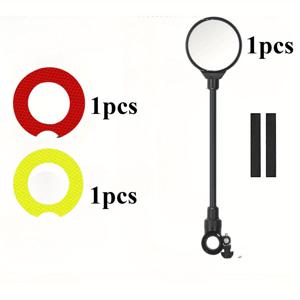 TEMU 1개 360° 회전 조절 가능한 와이드 앵글 렌즈 자전거 거울 & 반사 스티커 2개 포함 - 유연한 긴 팔, 쉬운 설치, 내구성 있는 블랙 ABS 프레임 산악/도로 자전거 및 전기 스쿠터용 - 사이클링 안전 액세서리, 후방 시야 자전거 거울, 견고한 구조