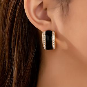 TEMU 세련되고 미니멀한 여성용 라인스톤 장식 에나멜 귀걸이 한 쌍