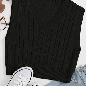 TEMU 여성용 브이넥 민소매 풀오버 스웨터 조끼