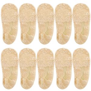 TEMU 레이스 보트 삭스 여성용 5켤레, 투명 양말, 실리콘 미끄럼 방지, 얕은 입구, 얇은 스타일, 패셔너블한 레이스, 다용도