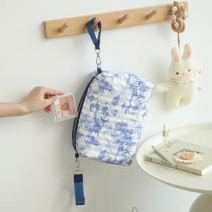 TEMU 빈티지 프린팅 메이크업 파우치, 퀼트 디자인 기저귀 가방, 스트롤러 스트랩 두 개 포함, 가벼운 아이템 보관 가방, 엄마와 아빠를 위한 여행 가방