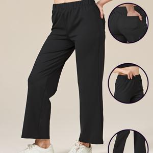 TEMU 여성용 우아한 레그 팬츠 - 신축성 있고 비치는 롱 트라우저, 모든 계절에 정장 및 캐주얼 웨어에 적합, 데일리, 사무실 및 파티에 완벽 - 스타일리시한 외관의 간편한 관리 여성용 팬츠