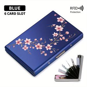 TEMU 핑크 복숭아꽃 가지 패턴 RFID 도난 방지 남녀 공용 메탈 카드 홀더, 팝업 디자인, 초박형 무광 카드 케이스, 듀얼 경험 제공, 남녀공용 카드 팝업 메탈 보호 케이스, 안전한 카드 보관