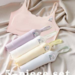 TEMU 5개 세트 여아용 캐미솔, 발달 단계별, 심리스 얇은 스트랩 브라, 귀여운 만화 스포츠 조끼, 편안하고 통기성 좋은 초등학생용 트레이닝 브라, 7-12세 여아에게 적합