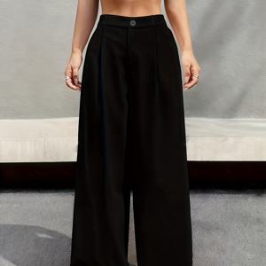 TEMU 우아한 하이웨이스트 와이드 레그 벨티드 팬츠 - 다재다능한 편안함, 여성 패션 W0381