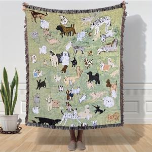 TEMU 재미있는 강아지 패턴이 돋보이는 자카드 담요. 태슬 엣지로 풍부한 색상이 돋보이며, 실내 및 실외에서 사용할 수 있는 침대 담요, 소파 덮개, 낮잠 담요, 에어컨 담요, 차량 담요 또는 캠핑 담요로 적합하여 다용도 옵션으로 사용할 수 있습니다.