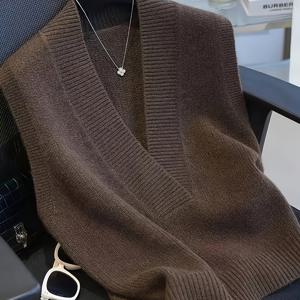 TEMU 플러스 사이즈 - 플러스 사이즈 - 여성용 우아한 게으른 다용도 딥 V넥 단색 루즈핏 플러스 사이즈 풀오버 민소매 조끼