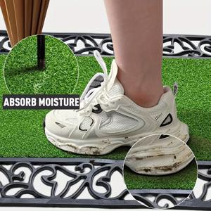 TEMU PVC 직사각형 컷아웃 스타일 초록색 잔디 섬유 녹색 도어매트 1개, 진흙 닦기, 눈 치우기, 가을 집 장식용으로 고효율