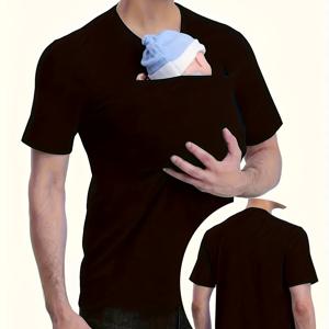 TEMU 캥거루 포켓이 있는 패셔너블한 남성용 캐주얼 티셔츠, 통기성 폴리에스터 섬유, 크루넥, 반팔, 여름 캐주얼웨어