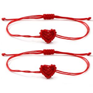 TEMU 여성용 패션 팔찌 2개, 레드 수제 손으로 짠 작은 하트 팔찌, 커플용 팔찌끈, 절친 팔찌, 주얼리, 서로를 지켜주세요, 사랑의 표현, 패션 액세서리, 데일리용 및 다용도 생일 선물용으로 적합, 추천 선물, 길이 조절 가능한 팔찌끈
