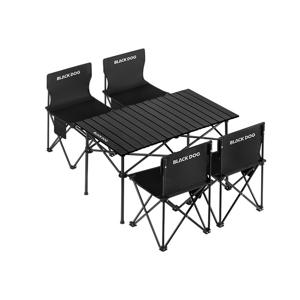 TEMU 블랙 독 5피스 야외 캠핑 테이블과 의자 세트, 접이식 에그롤 테이블 및 휴대용 캠핑 접이식 피크닉 의자, 피크닉, 낚시, 캠핑 장비 및 액세서리용, 휴대용 캠핑 테이블