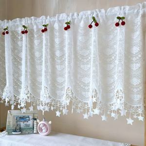 TEMU 노르딕 스타일 로맨틱 플로럴 자수 시어 숏 커튼, 레이스 태슬, 반투명 드레이프, 로드 포켓 디자인, 주방, 카페, 다이닝 룸에 적합, 러스틱 엘레강스, 크리스마스 장식 커튼 세트 1개