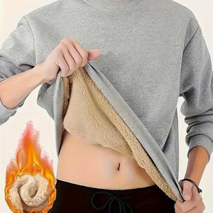 TEMU 남성용 솔리드 컬러 라운드넥 스웨터 - 따뜻한 겨울용 보온 베이스 레이어 & 아우터웨어, 추운 날씨에 딱 맞는 부드럽고 따뜻한 풀오버, 기계 세탁 가능한 캐주얼 스웨터, 야외 및 일상 착용에 적합