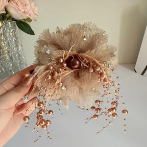 TEMU 2개/1개 퍼프 모란 꽃 헤어 클립, 깃털 비즈 태슬 꽃 헤어 클립, 헤어 볼륨 상어 클립 우아한 헤어 헤드웨어, 패션 여성 헤어 장식