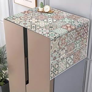 TEMU 1개 2D 평면 냉장고 및 세탁기 커버 (옆면 수납 공간 포함) | 빈티지 기하학 패턴, 생일, 발렌타인데이, 추수감사절, 크리스마스, 새해, 할로윈, 기념일 및 기타 행사에 적합, 사계절 홈 패브릭 액세서리