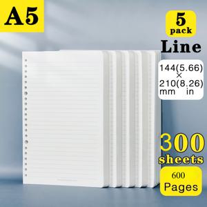 TEMU 5개 팩, 300매/600페이지, A5/B5 분리형 휴대용 루스リー프 종이 리필, 바인더, 노트북 삽입지, 다이어리용, 학생, 사무실, 문구류 정리용으로 이상적, 명언 로그북