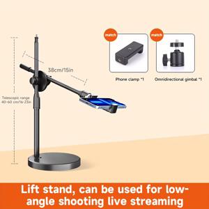 TEMU 모바일 데스크탑 스탠드, 라이브 스트리밍 휴대폰 홀더, 전용 수직 오버헤드 촬영 스탠드, 녹화 지원, 장치 지원 프레임, 서예, 필기, 교육, 그림 그리기, 음식 언박싱, 스캐닝, 사진 촬영에 적합
