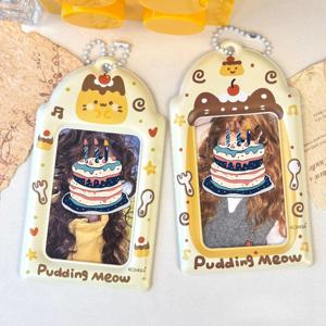 TEMU 귀여운 푸딩 고양이 & 러브 빈 PVC 카드 커버 - 3인치 소형 ID, 사진 케이스, 캠퍼스 카드, 쌀 카드 펜던트 액세서리 (애니메이션 팬을 위한 사랑스러운 컬렉터블)
