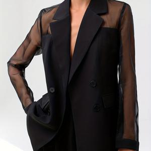 TEMU 패셔너블한 여성용 엘레강스 , 스타일리시한 고급 메쉬 패치워크 daubble-breasted 신상 캐주얼 수트 재킷