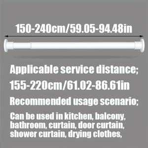 TEMU 1개 조절 가능한 텐션 커튼봉 - 욕실, 옷장, 창문, 현관용 녹 방지 금속 봉 - 드릴이 필요 없는 확장형 스프링 봉, 뛰어난 그립력과 지지력을 위한 벌집 받침대 포함
