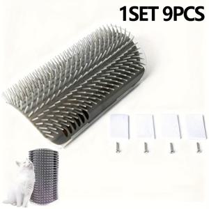 TEMU 9개 1세트 신형 고양이 자가 미용 벽걸이 브러쉬, 고양이 마사지 및 가려움 완화 페이셜 브러쉬, 애완 동물 용품, 간편한 설치 벽걸이 고양이 미용 도구 (마사지 빗 포함), 공간 절약형 디자인 고양이 미용 도구, 털갈이 브러쉬