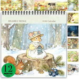 TEMU 1개 브램블리 헤지 영국 목가적 2026 벽걸이 달력 플래너 - 귀여운 영국 야생동물 (눈 덮인 숲 쥐 & 다람쥐) 수채화 일러스트, 12개월 보기, 영어 날짜, 홈 오피스, 크리스마스 & 새해 선물용, 홈 오피스 크리스마스 새해 선물에 적합