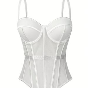 TEMU 우아한 메시 시스루 코르셋, 아우터용 코르셋, 우아한 타이트핏 멜빵 튜브 탑, 무대 공연 멜빵 탑, 여성 의류