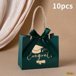 TEMU 그녀/남자를 위한 선물 10개입 졸업 선물 가방, 튼튼한 손잡이 박사모 패턴 졸업 축하, 졸업 파티 장식 사탕 상자, 다양한 색상