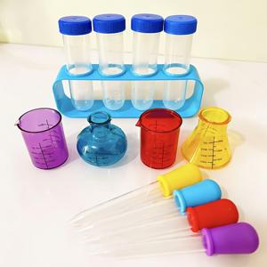 TEMU 13개/세트 시험관 및 스포이드, 초보자용 컬러 시험관 세트, 내구성 좋은 플라스틱 스포이드 시험관 세트, 총 13개 (4개 계량컵, 4개 스포이드, 4개 시험관, 1개 시험관 랙 포함), 측정, 분배, 물주기에 적합