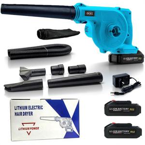 TEMU ocicc 충전식 리튬이온 고출력 송풍기, 본품 + 배터리2개 무선 헤어 드라이어 진공 콤보 4-in-1 제설 낙엽 청소기，캠핑 세차 전동 브로워 블로워풀세트