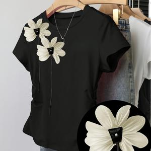 TEMU 여성용 스타일리시 캐주얼 핏 입체 플로럴 장식 티셔츠