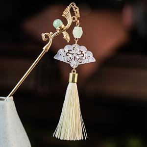 TEMU 우아한 해안선 모양 머리핀, 녹색 구름 중국풍 펜던트 태슬 장식, 빈티지 민족 스타일 헤드피스, 말 얼굴 스커트를 위한 한푸 장식품