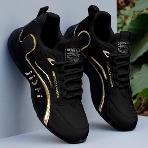 TEMU 스니커즈, KOONEXY 남성용 스케이트화 - 골든 액센트가 있는 로우탑 레이스업 스타일, 쿠션감 있는 PVC 밑창, 사계절용. 캐주얼 및 격식 있는 자리에 이상적이며, 야외, 헬스장, 사무실과 같은 다양한 환경에 적합