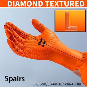 TEMU 다양한 상황에 적합한 두꺼운 8그램 일회용 오렌지 패턴 니트릴 장갑, 8 Mil 두께, 리즈된 질감, 파우더-프리 및 라텍스-프리, 자동차, 야외, 주방 및 가정 청소용으로 적합