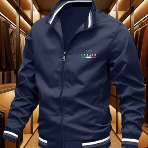 TEMU 미국 스타일 트렌디 남성 베이스볼 자켓, 스타 장식 삼색 프린트로 인기 있는 , 가을 겨울 캐주얼 아웃도어 코트, 리브드 디테일