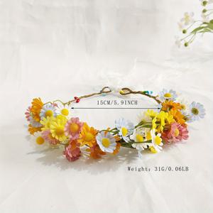 TEMU 여성용 봄 스타일 신선하고 섬세한 장미와 데이지 꽃 화환 머리띠 1개, 조절식 끈, 생일 파티 및 휴가 장식용 머리띠, 헤어 액세서리