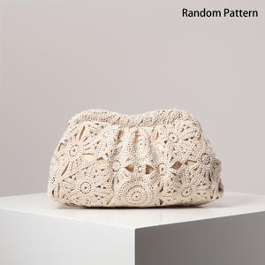 TEMU 패턴 할로우 우븐 가방, 간편하고 다재다능한 클러치, 클립 가방, 캐주얼 스트로우 우븐 지갑, 파티 화장품 가방, 비치 백 (랜덤 패턴)